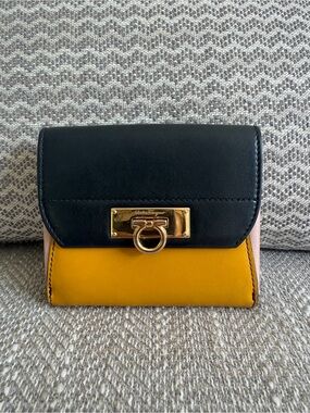 Salvatore Ferragamo Gancini Colorblock Leather Compact Bifold Wallet